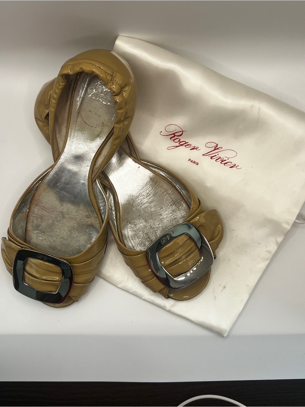 Roger Vivier Patent Leather Buckle D’Orsay Flats Size 38 – New Soles